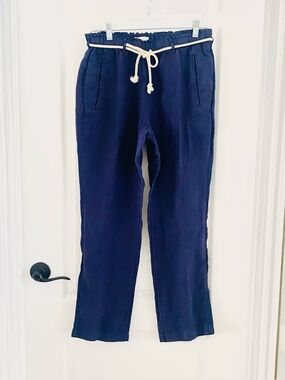 C&C California Linen Pants Navy Blue Straight Leg Drawstring Size S